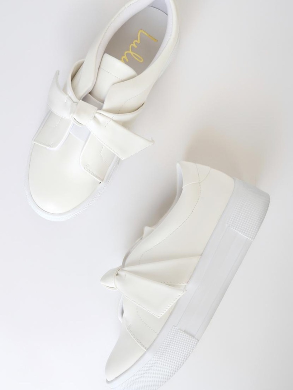 Lulus Calissa White Bow Flatform Sneakers